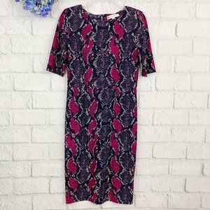 Jude Connally Monique Sheath Dress Size S Snakeskin Magenta Elbow Sleeves